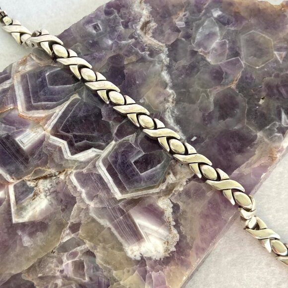 VTG Sterling Silver 925 Mexico Heavy Modernist 6MM XO Link Bracelet Sz 7.5" 24g - Picture 4 of 16